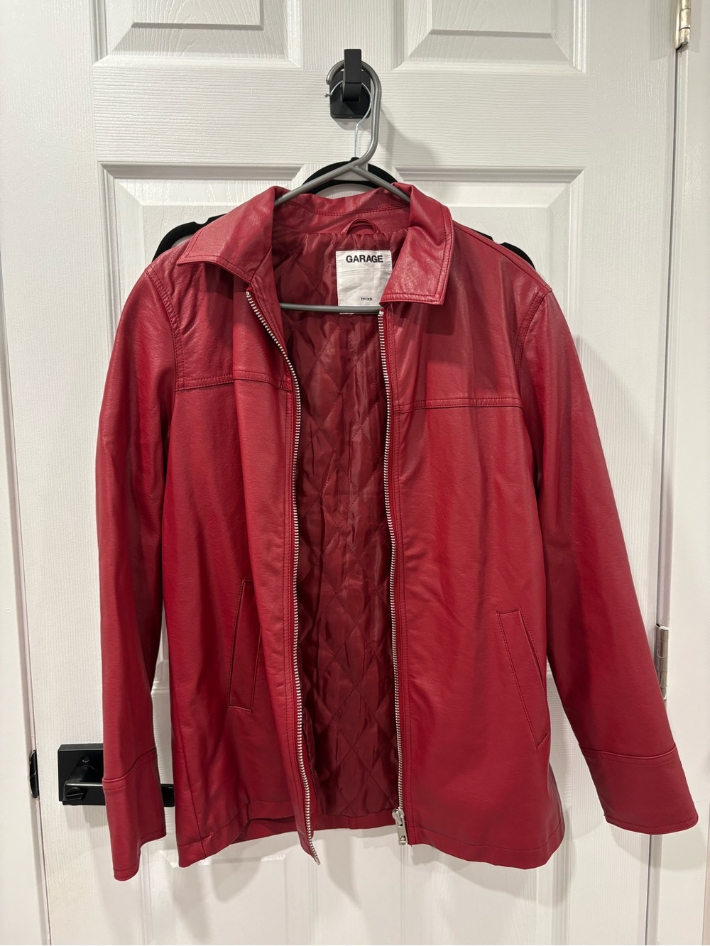 Garage Red Leather Bomber Jacket